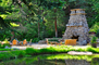 Elegant design using pond, fireplace and beautiful natural landscape 