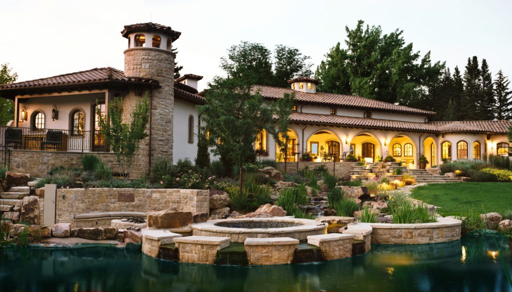 Spa looking over pond and waterfalls